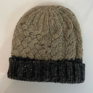 Avoca 100% Irish Donegal Wool neutral beige & gray cable knit sock hat or beanie